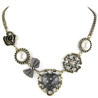 Princes Glam Charm Necklace   Faux Pearl Inlay   Fabric Laced Heart