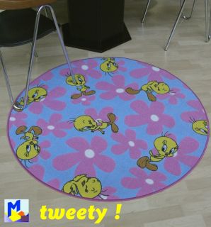 Kinderteppich rund Looney Tunes Teppich TWEETY Flowers Ø 133 cm NEU