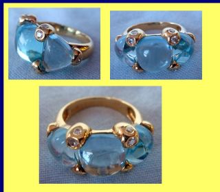 Ring Gold Blue Topaz Diamond 1960s Modern Pomellato (4401)