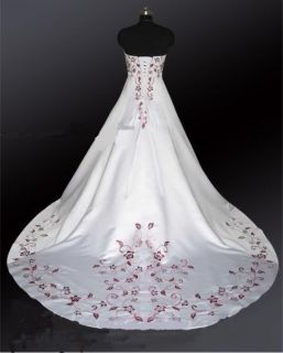 weiß+rosa♥ Brautkleid Hochzeitskleid Stickerei satin Lager