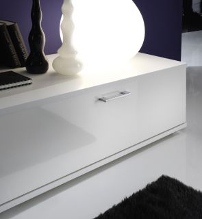 TOP* weiße Hochglanz Wohnwand mit LED Anbauwand Lowboard Sideboard