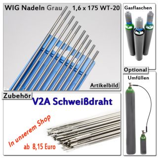 10x Wolfram Elektrode 1,0/1,6/2,4x175 WC20 Wig Nadeln Grau