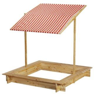 Sandkasten mit Dach rot / weiß 120 x 120 cm Spielzeug