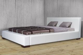 Design Bond Leder Holzbett gepolstert 160x200 weiße Betten mit FSC