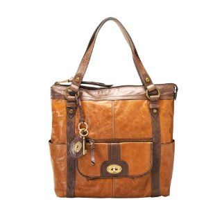 FOSSIL Damen Handtasche Schultertasche aus braunem Antikleder