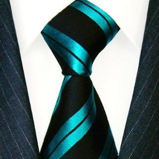 Lorenzo Cana Krawatte aus Seide   schwarz türkis petrol Streifen