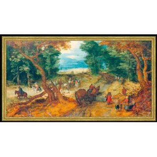 Bild mit Rahmen Jan Brueghel der Ältere, Waldstraße mit Reisenden