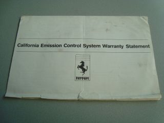  FERRARI CALIFORNIA EMISSION CONTROL SYSTEM WARRANTY STATEMENT 219 81