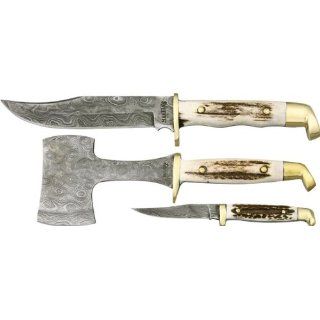 Damast Jagdmesser Tomahawk Axt Beil Survival Messer Set Taschenmesser
