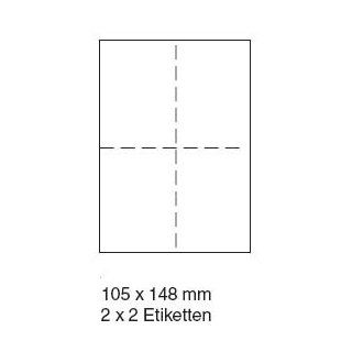 Etiketten auf DIN A4 Bögen Größe 105 x 148 mm mit Perforation