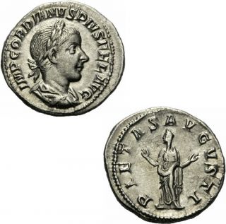 Gordian III Pius Denar Rom 241 Pietas Augusti Orans Schleier Hände