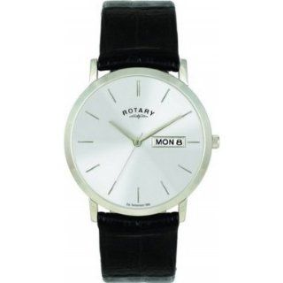 Rotary Mens Swiss Made Black Leather and Stainless Steel Watch