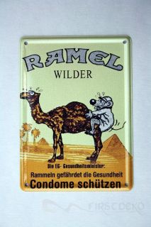 Blechschild Karte Fun Deko Ramel Wilder Condome schützen Metallschild
