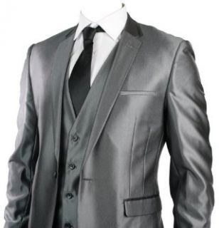 Feinster Herren Anzug Slim Fit 2 Teilig 2 Knopf glanzend Silber für