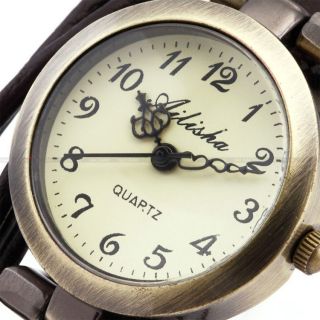 Elegante Damenuhr Fashion Armreif Quarz Uhr Leder Braun Armbanduhr