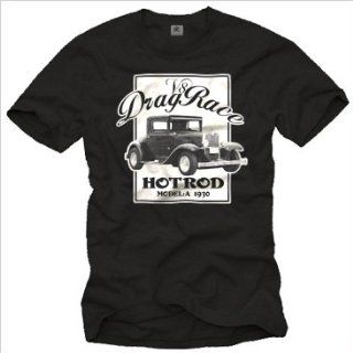 Rockabilly Hot Rod T Shirt DRAG RACE V8 schwarz für Herren Größe S