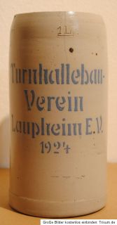 Seltener Bierkrug 1L Turnhallebauverein Laupheim b. Biberach 1924