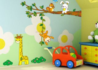 Giraffe Affe Hase Pinie Baum Wandtattoo Kinderzimmer Wandaufkleber