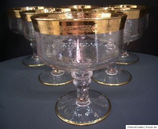 Stück Murano Medici Champagner Schale Sekt Glas Eisschale Goldrand