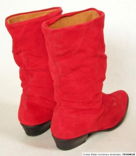 Stiefel Leder Rot 39 Boots Vintage Wildleder Knallrot Slouch