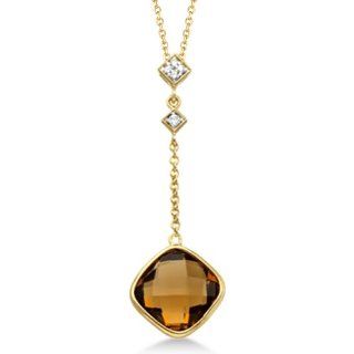 Allurez   Diamond And Cushion Quartz Halskette Aus 14 Karat Gelbgold