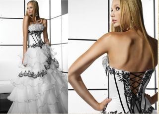 Weiß+Schwarz Abendkleid Brauch Ballkleid Hochzeitskleid
