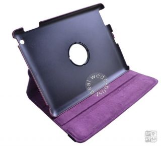 Purple Leather 360 Degree Rotating Stand Case Cover for iPad 2