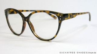 Boho Damen Cat Eye Brille Klarglas zu Vintage Kleid 50er Jahre 70er