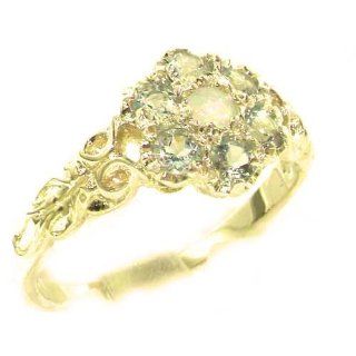 Englisch Damen Ring solide 9 Karat Gold Gelbgold Opal & Aquamarin