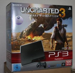 PlayStation 3 PS3 Konsole Slim Black 320GB schwarz + Uncharted 3 NEU