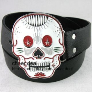 Clown Skull Red Eyes Spade Buckle Genuine Leather Belt