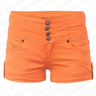 Damen Hohe Taille Farbige Denim Shorts Hot Pants 36 Bis 42