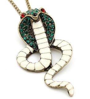 Fashion Enamel Green Crystal Cobra Snake Necklace Animal Pendant