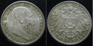E401 J.174 Württemberg 2 Mark 1906 F Wilhelm II. 1891 1918