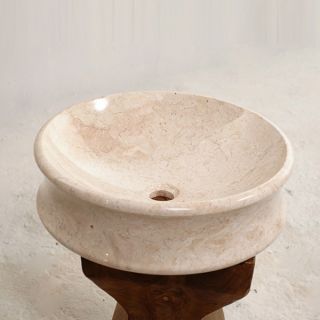 Waschbecken Waschtisch Aufsatz Sanitär Bad Design Marmor rund creme