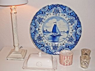 Delfter Wandteller Keramik   Teller Delft blau 434 Schiff Holland