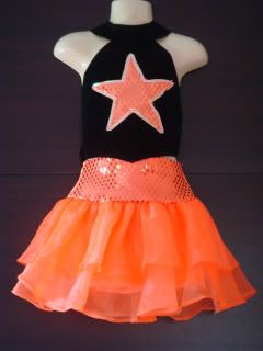 Damen/Mädchen Cheerleader Uniform/Kostüm/Kleid Orange/Schwarz Gr.146