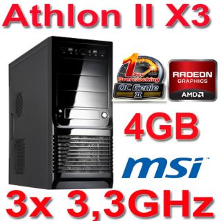 Aufrüst PC AMD Athlon II X3 455 3x3,3GHz 4GB+MSI Mainboard OC GENIE