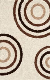 Teppich Hochflor Shaggy Kreis Muster in Creme Beige Braun