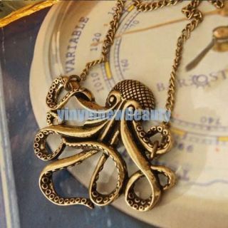 Vintage Style Octopus Krake Anhänger Lange Halskette