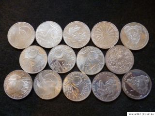 14 x 10 DM Olympiade + Andere, Gedenkmünzen, Silber, Silbermünzen