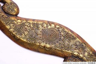 orientalischer Gecko~vollgold antik~Echse~Holz~Skulptur~Tierfigur