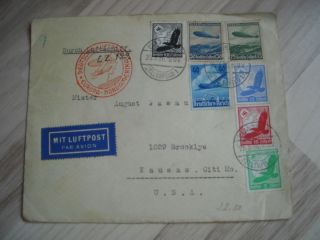 DR Zeppelinpost Brief Europa Nordamerika MiNr 603 606x 607x 529x 530x
