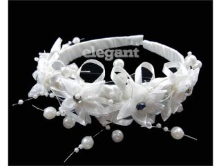 White Wedding Flower Girls Hair Band Headband Ribbon Accessory #1