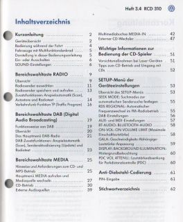 VW RCD 310 Radio Betriebsanleitung Handbuch 2008 Bedienungsanleitung