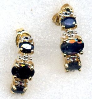 Echte Saphire + Diamanten, Halbcreolen / Ohrringe, Silber & 585/  Gold