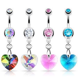 Navel Belly Button Ring Crystal Ray Prism Heart Dangle Piercing *584