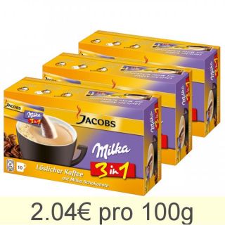 Jacobs 3in1 Milka löslicher Kaffee, 3er Pack, 3 x 10 Becherportionen