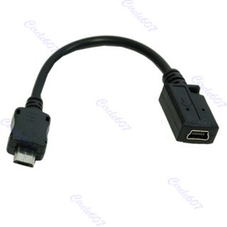Micro Male to USB Mini 5 Pin Charger Cable Adapter Black