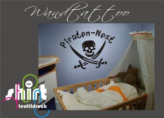 WT 607   Totenkopf Pirat Piraten Nest Kinderzimmer Wandtattoo Tattoo